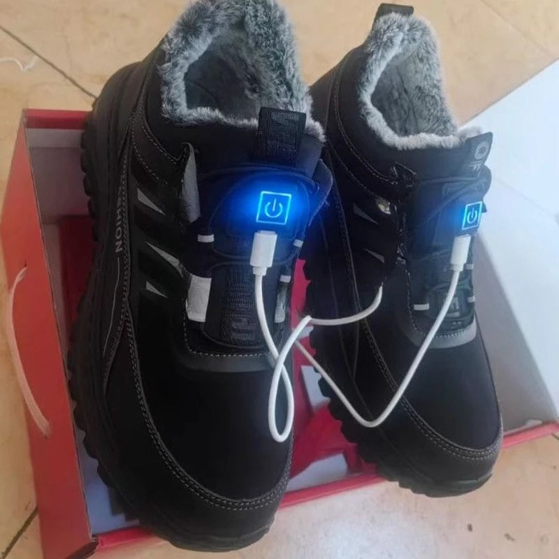 Black electric heated winter shoes for women by Corporación Turística, featuring smart heating for superior warmth and comfort.