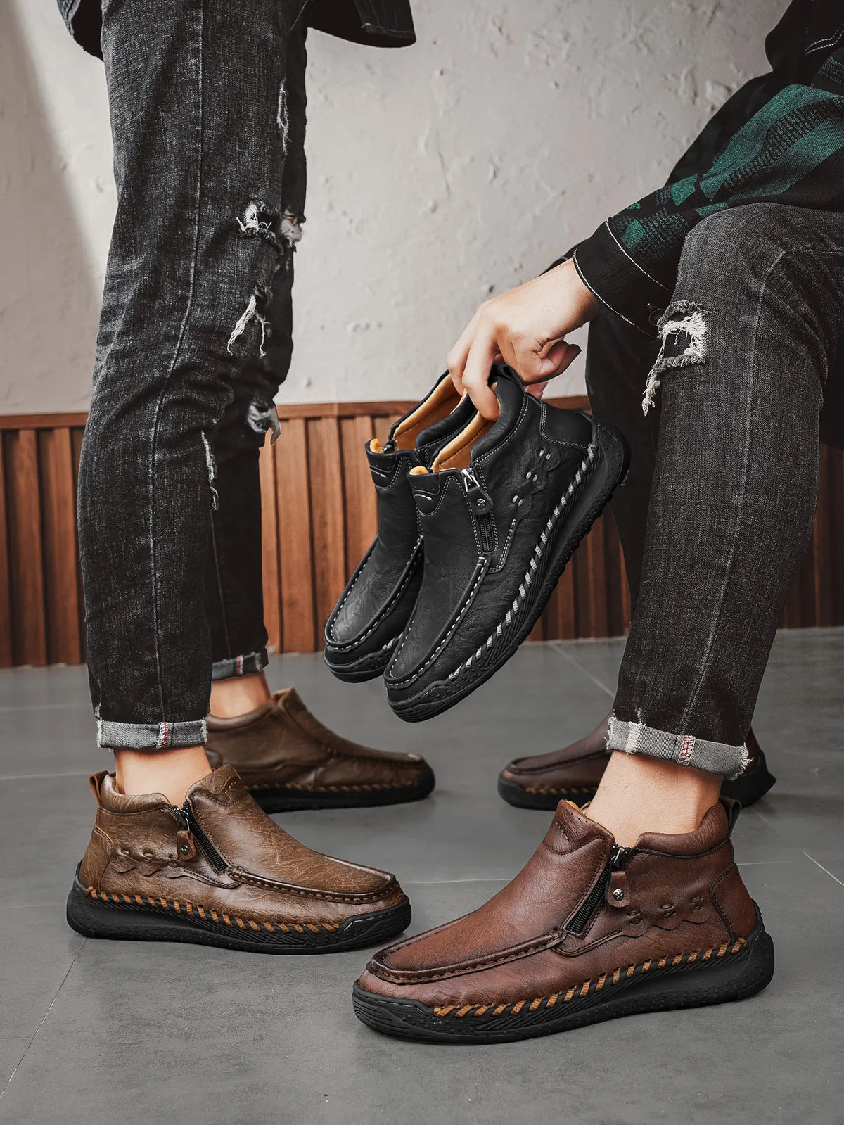 Tan-colored men's fashion high boots by Corporación Turística, featuring stylish design and tall silhouette, perfect for modern look.