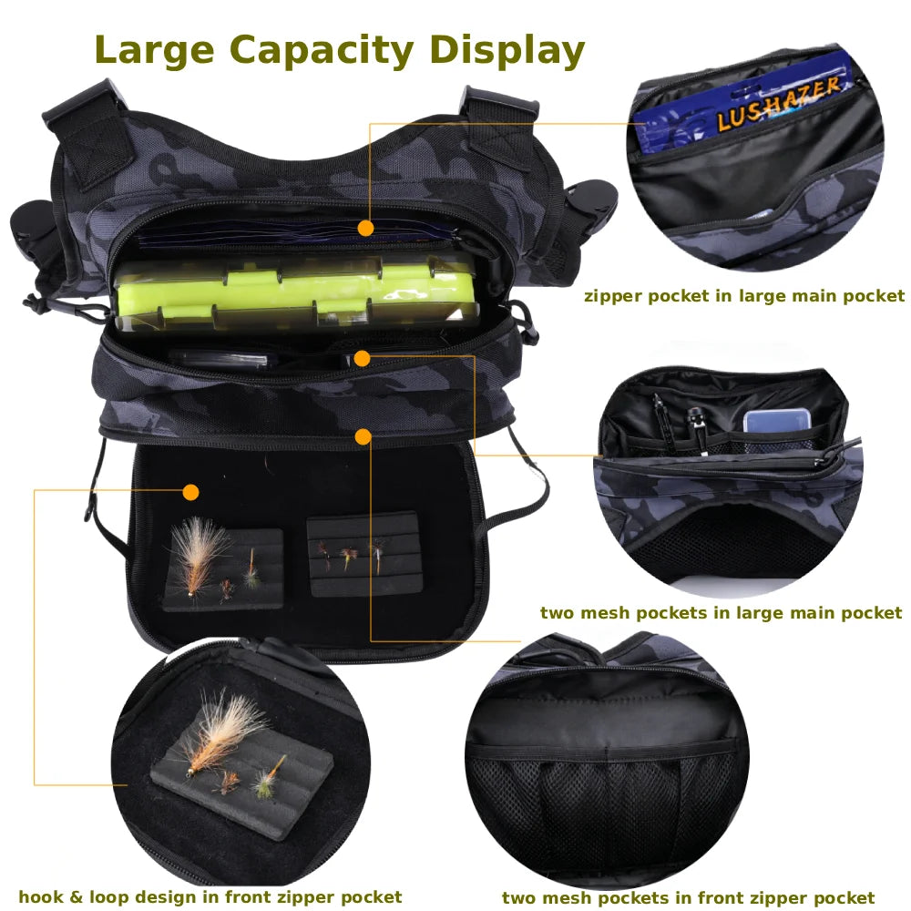 Camo tactical sports vest from Corporación Turística for cycling, hiking, and outdoor activities, with multiple pockets and adjustable fit.