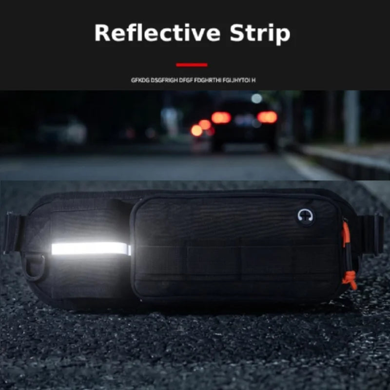 Tactical men's waist bag by Corporación Turística in camo, designed for motorcycle riding and outdoor sports.