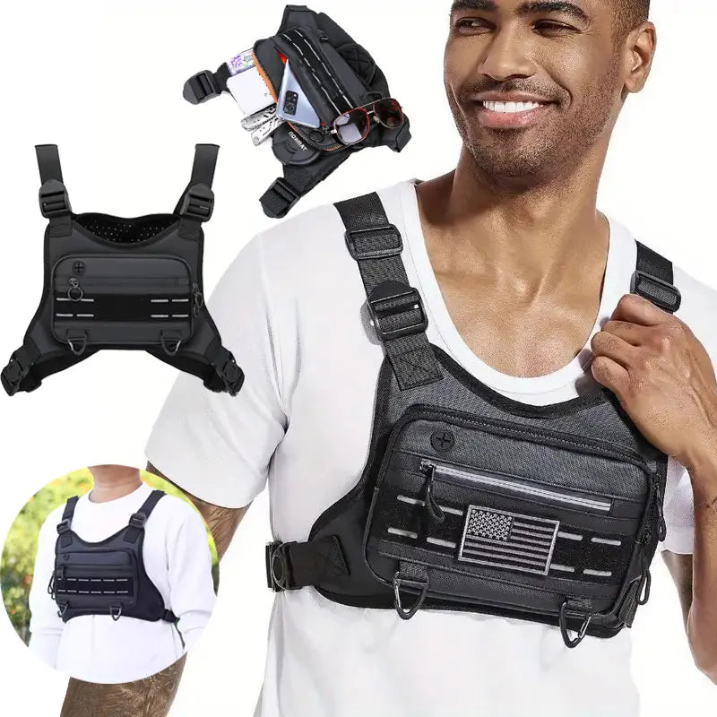Men's outdoor chest bag by Corporación Turística, khaki front pocket bag for hiking or casual outdoor use.