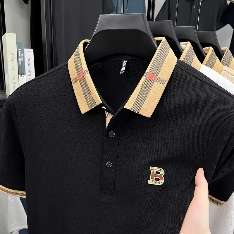 Men's classic polo shirt by Corporación Turística in caqui, featuring a brand insignia on the chest.