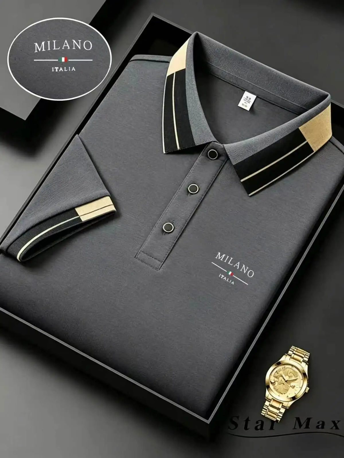 Luxury men's short sleeve polo shirt with horse embroidery, Milan style, casual summer wear, from Corporación Turística.