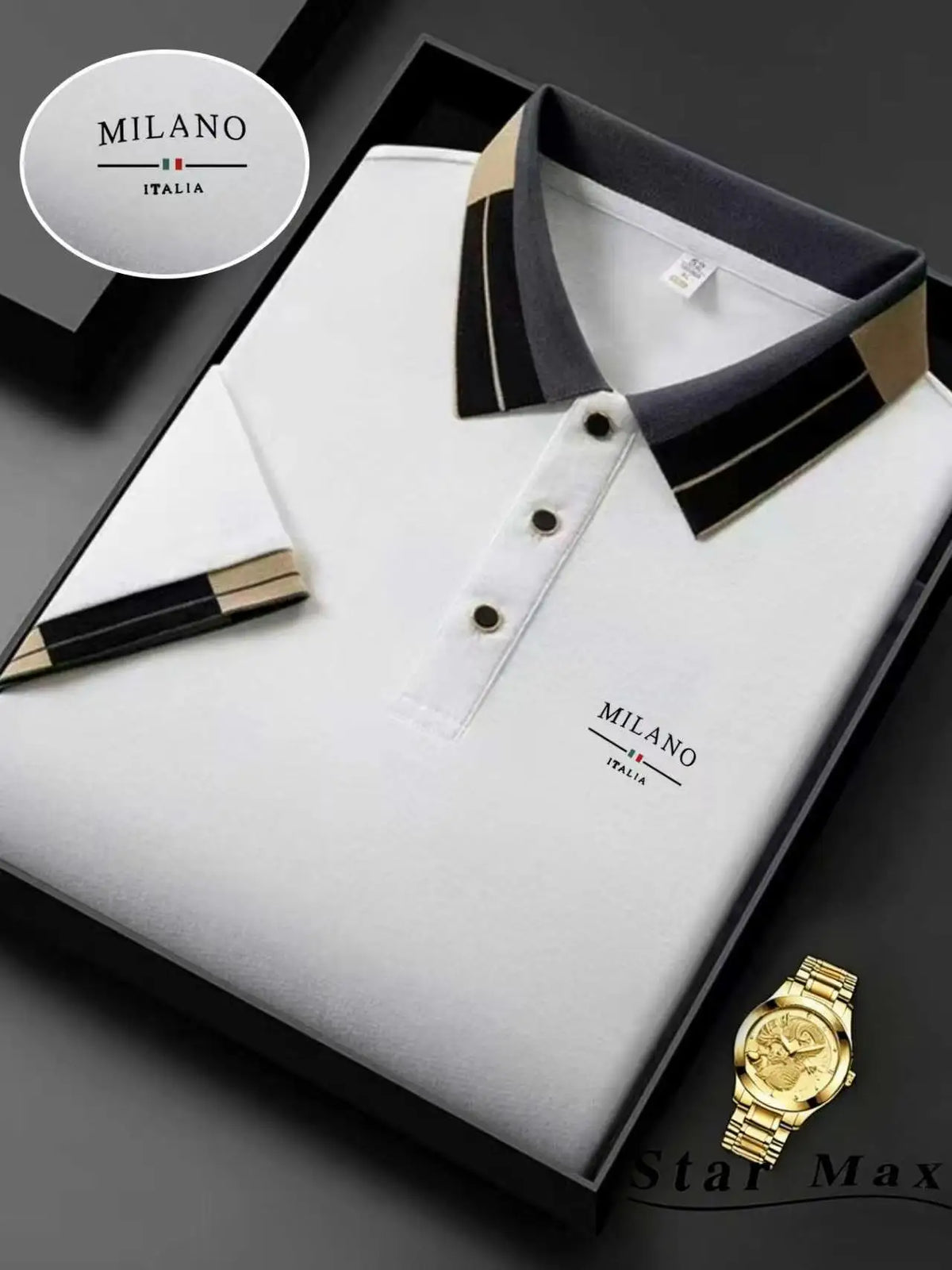 Luxury men's short sleeve polo shirt with embroidered horse logo, Milan style, casual summer wear, from Corporación Turística.