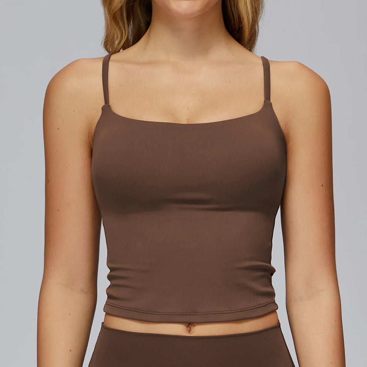 Chocolate brown women's yoga sports top from Corporación Turística, breathable and perfect for gym workouts.