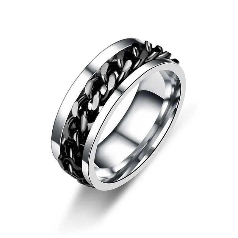 Titanium steel rotating chain rings for women, featuring vibrant colors and intricate design, perfect for stylish jewelry accessories.
