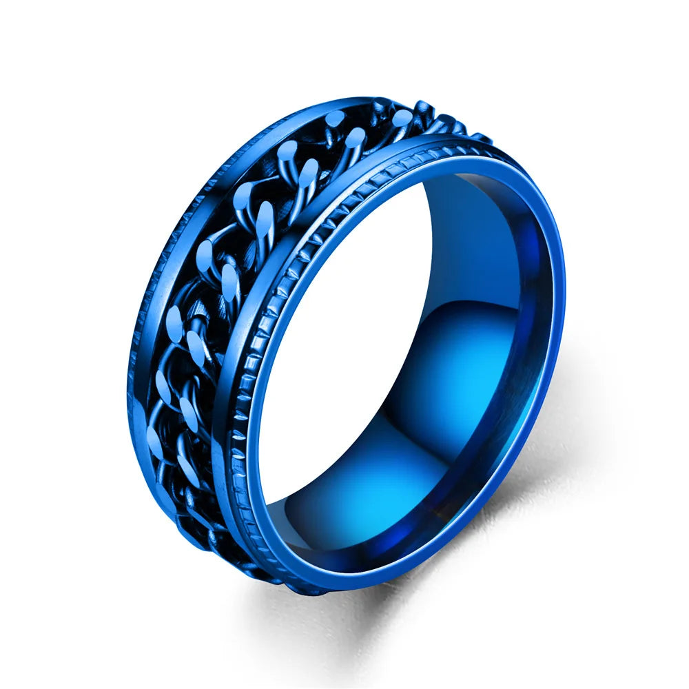 Titanium steel swivel chain rings for women, featuring vibrant colors and a sleek, modern design.