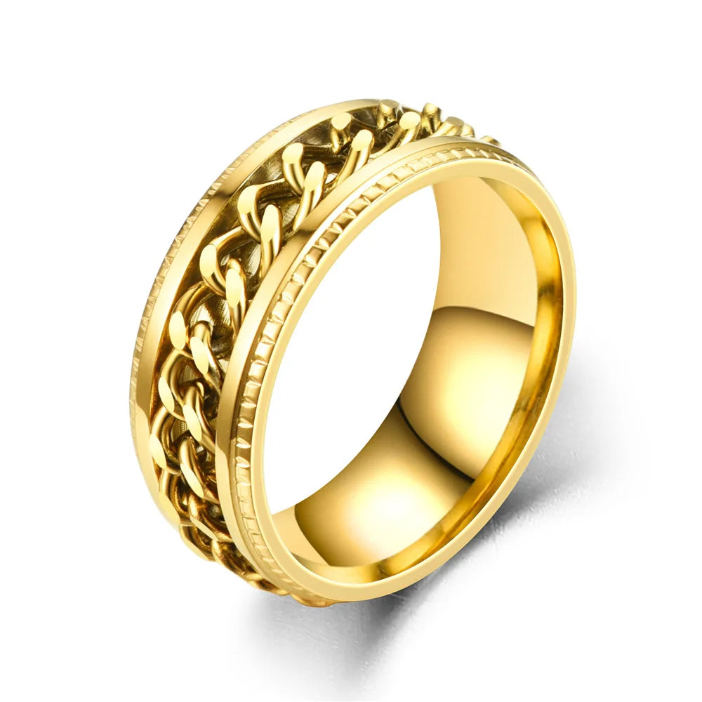 Titanium steel swivel chain rings for women, featuring sleek circular design and durable construction by Corporación Turística.