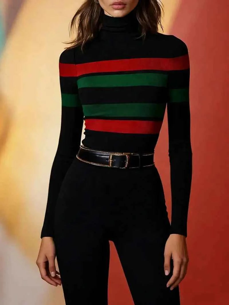 Long-sleeve fitted high-neck top for women by Corporación Turística, featuring mixed colors and a sleek, stylish design.