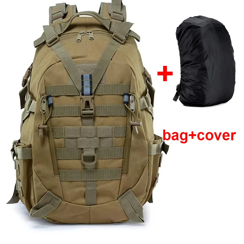 Camping backpack for men by Corporación Turística, 30-40L travel and hiking backpack with multiple compartments and adjustable straps.