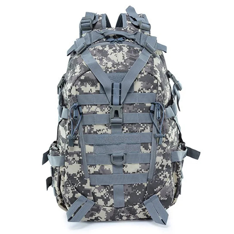 Men's camping backpack by Corporación Turística, 30-40L travel and hiking bag with adjustable straps and multiple compartments.