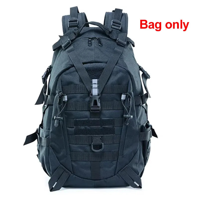 Camping backpack for men by Corporación Turística, 30-40 liter travel and outdoor hiking backpack with multiple compartments.