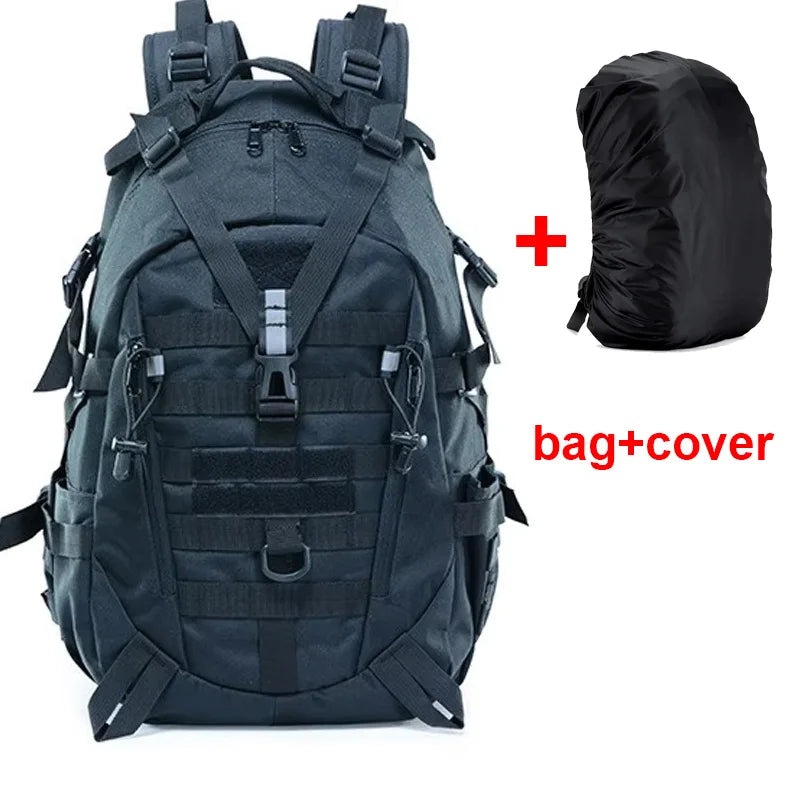Men's camping backpack by Corporación Turística, 30-40 liter travel and hiking bag with adjustable straps and multiple compartments.