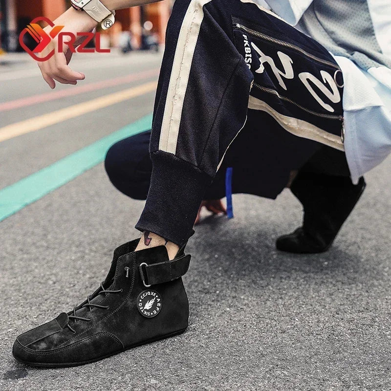 Dark blue YRZL men's casual shoes by Corporación Turística, slip-resistant leather footwear with comfortable style.