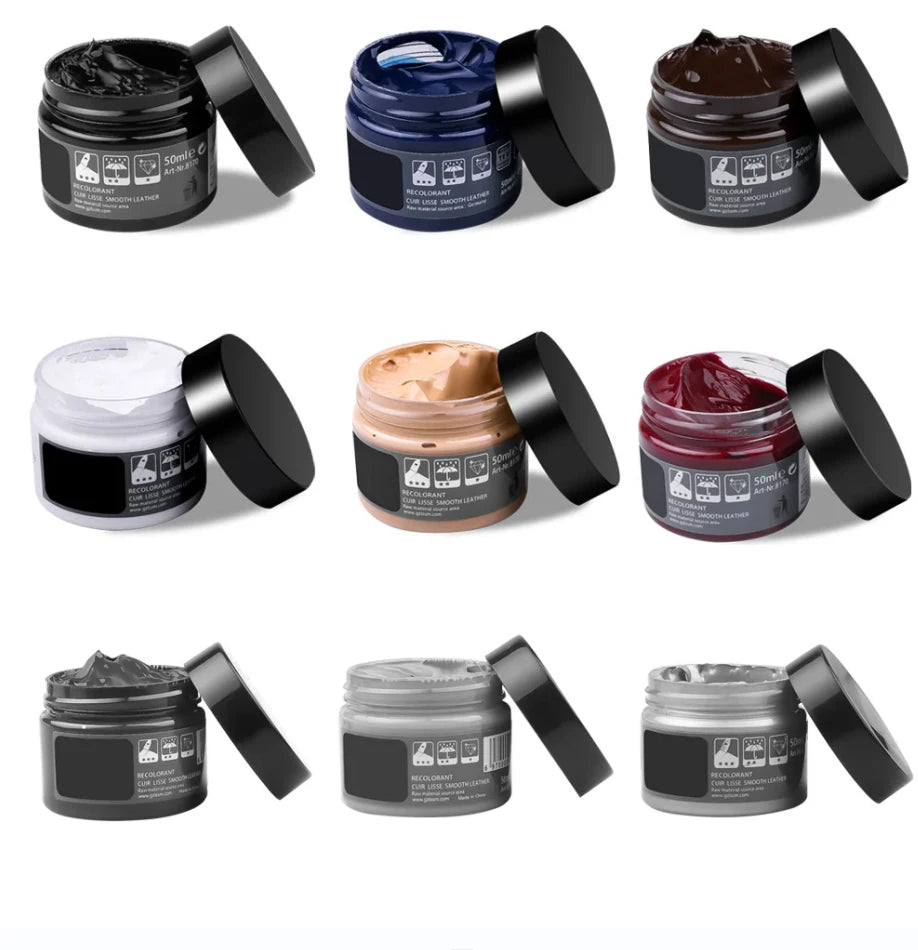 Dark blue vinyl and leather repair kit for cars by Corporación Turística, includes cleaning and repair tools for vehicle interiors.