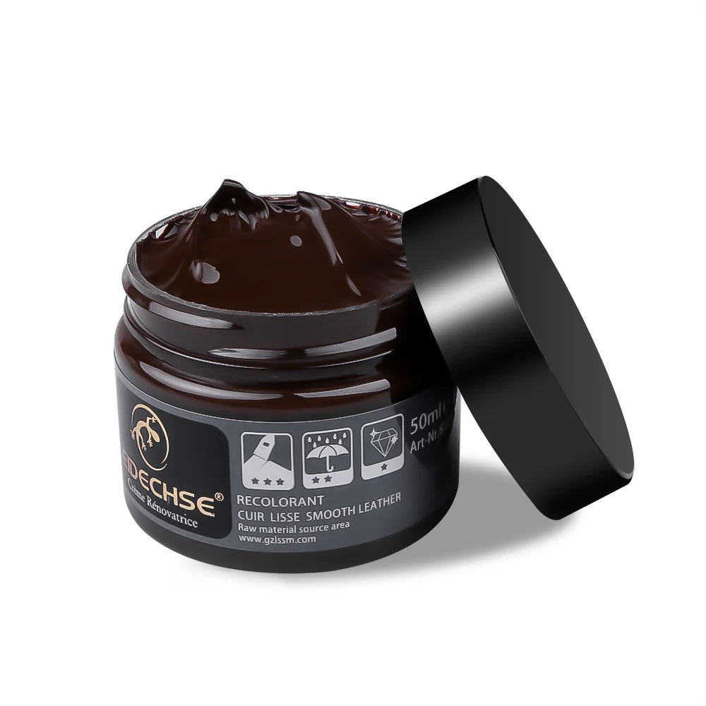 Dark blue vinyl and leather repair kit for cars with cleaner from Corporación Turística, includes tools for fixing and restoring vehicle interiors.