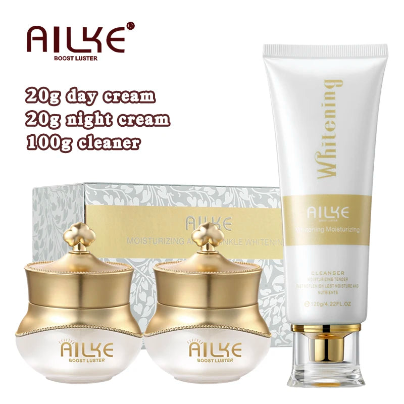 Cream facial AILKE anti-wrinkle and whitening by Corporación Turística, featuring collagen, in a sleek jar with a white cream.