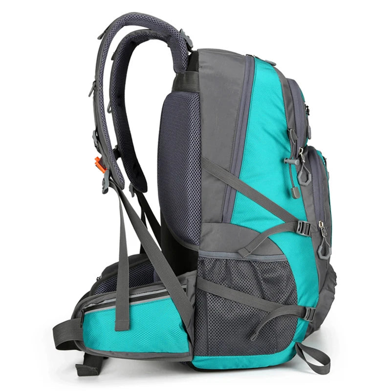 Nylon 50L camping and sports backpack by Corporación Turística with adjustable straps and multiple compartments.