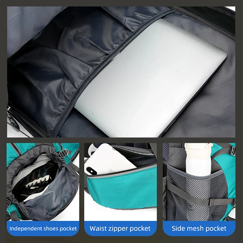 Nylon 50L camping backpack by Corporación Turística with adjustable straps and multiple compartments for outdoor adventures.