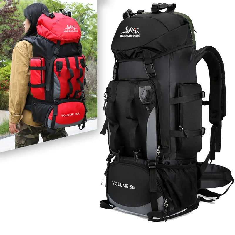 Men's 90L waterproof backpack by Corporación Turística, large capacity outdoor travel and hiking bag with durable design.