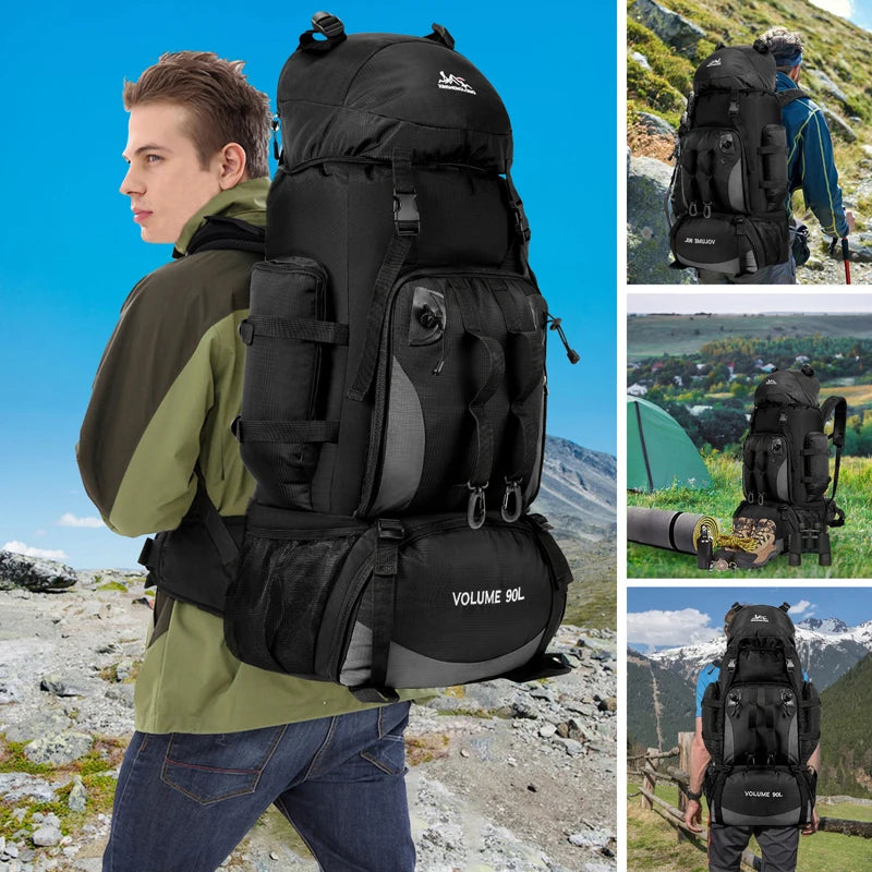 Men's 90L waterproof backpack by Corporación Turística, large capacity outdoor bag with durable, water-resistant material.