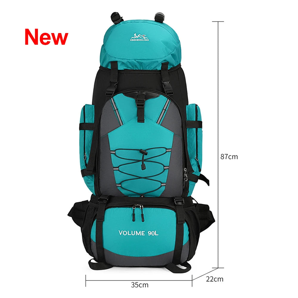 90L waterproof backpack for men by Corporación Turística, large-capacity durable travel and outdoor bag with adjustable straps.