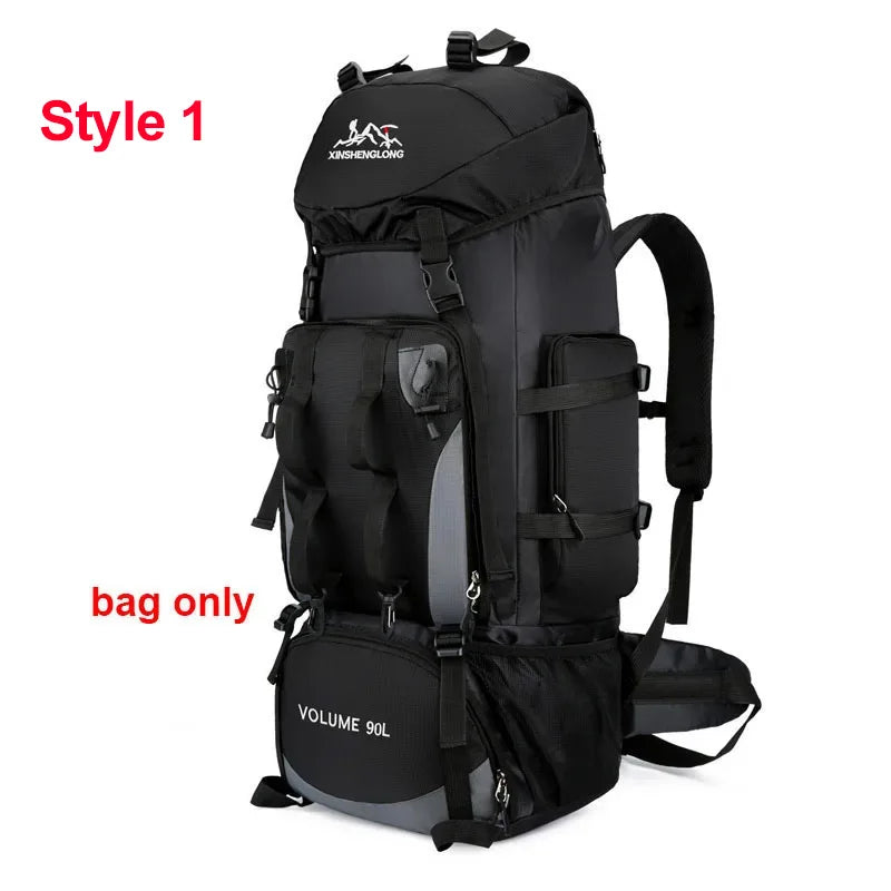 Durable 90L waterproof backpack for men by Corporación Turística, featuring large capacity and sturdy design for outdoor adventures.