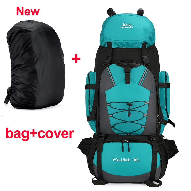 90L waterproof backpack for men by Corporación Turística, durable large-capacity hiking or travel bag in black.