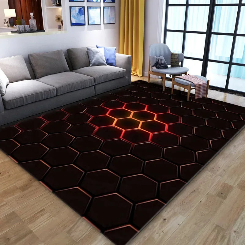3D optical illusion geometric rug from Corporación Turística, soft and antideslizant home decor carpet for living room.