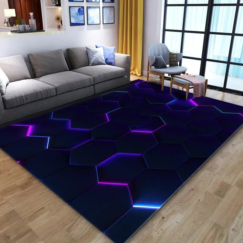 3D optical illusion geometric rug by Corporación Turística, soft and non-slip home decor carpet for living room.