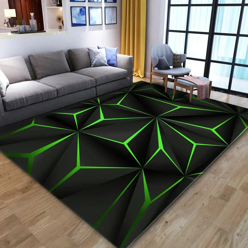 3D optical illusion geometric rug by Corporación Turística, soft, anti-slip home decor carpet for living room.
