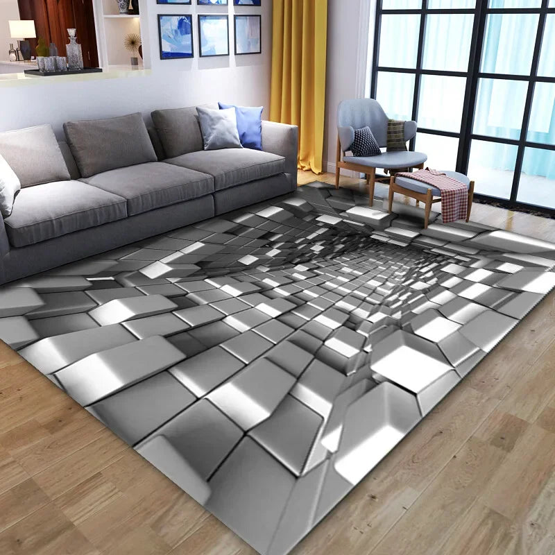 3D optical illusion geometric rug by Corporación Turística, antideslizante and soft, ideal for living room decor, 50x80cm.