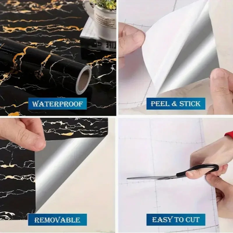 PVC wall sticker with marble design, 40cm by 10m, waterproof and self-adhesive, ideal for decorative wall coverings.
