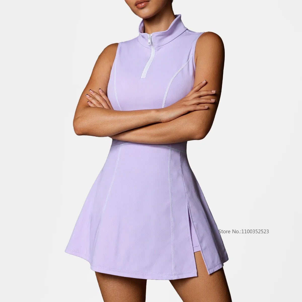 Deep purple sleeveless tennis dress for women by Corporación Turística, featuring a cue design and athletic fit.