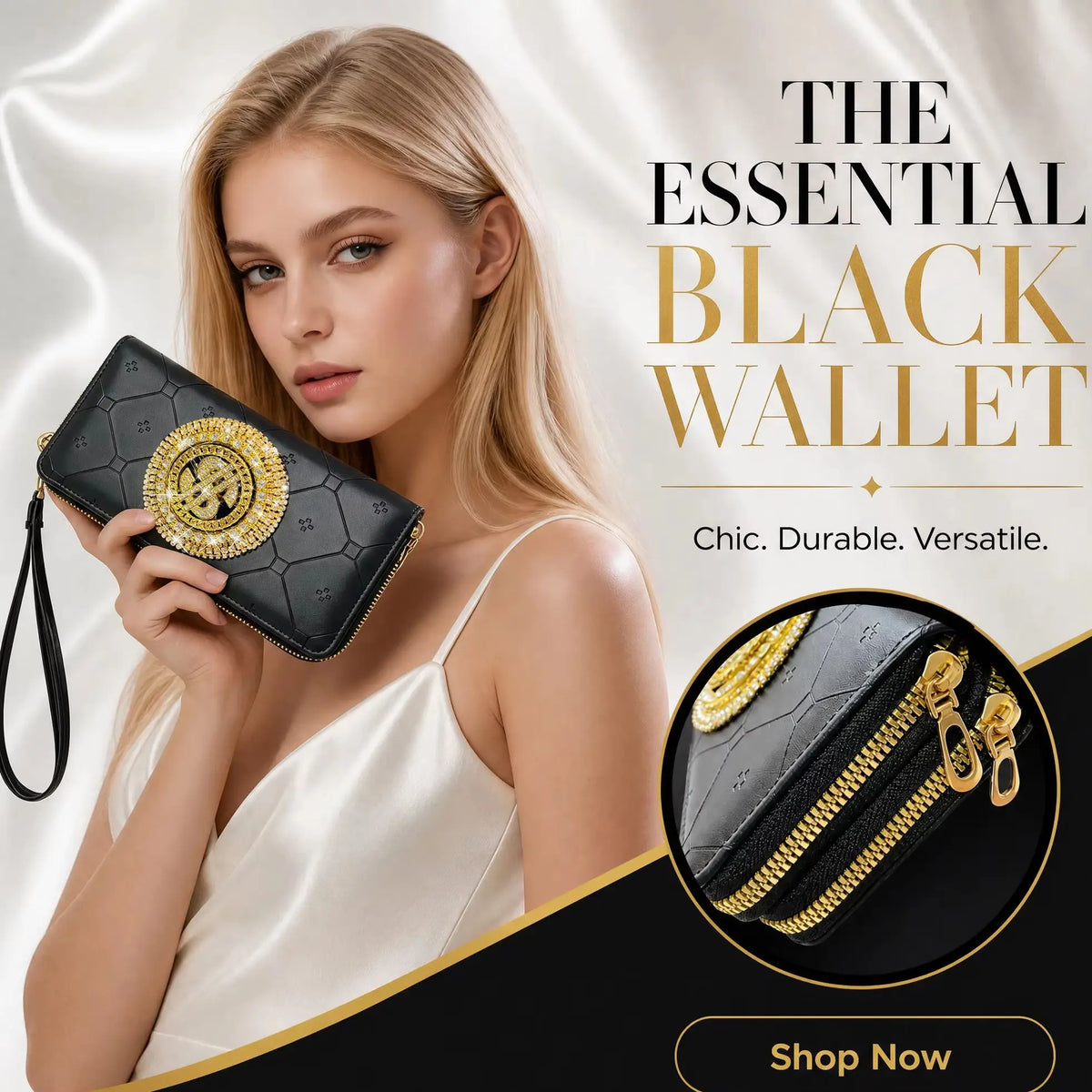 Large capacity wallet with double zipper from Corporación Turística, featuring multiple compartments and sturdy design.