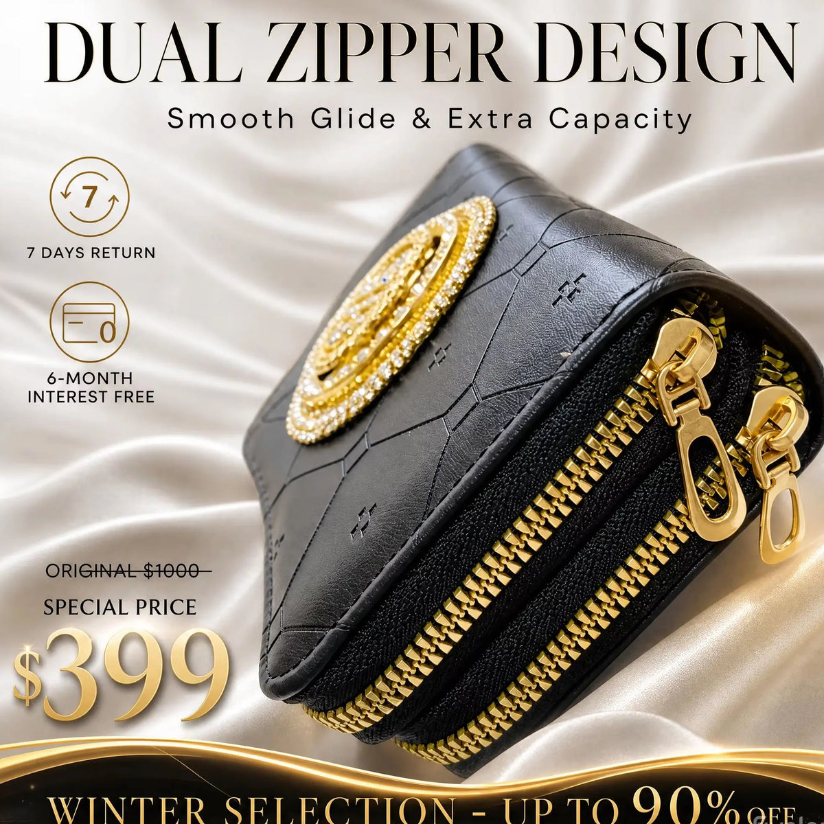 Large capacity wallet with dual zippers from Corporación Turística, featuring multiple compartments and a sleek design.