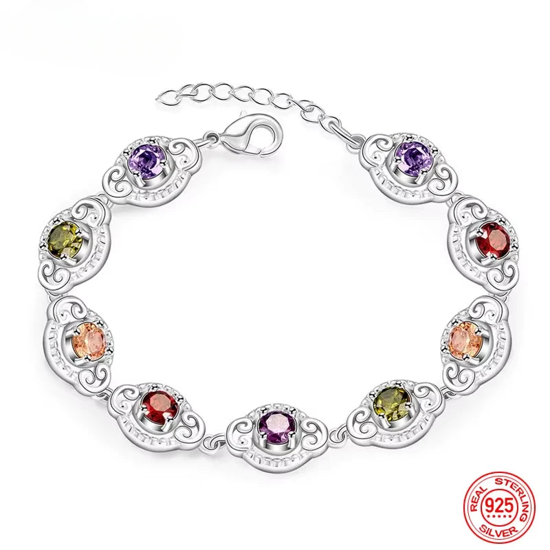Elegant silver bracelet with crystal charms, made of 925 sterling silver by Corporación Turística.