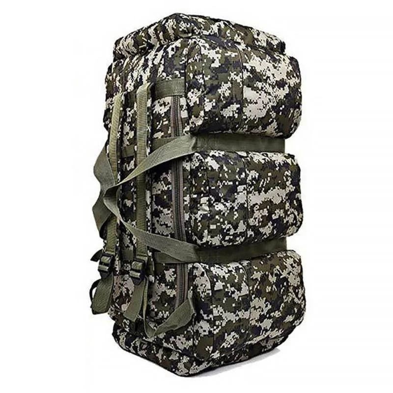 Tactical travel bag 100L backpack by Corporación Turística with multiple compartments and durable material for outdoor adventures.