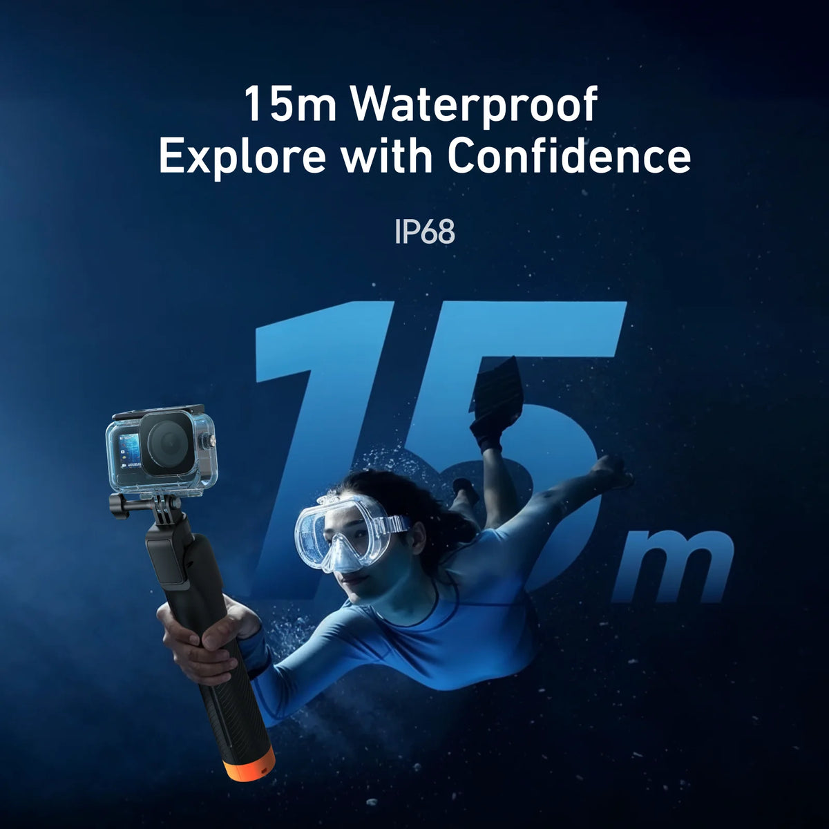 Wireless remote control for DJI Osmo Action, waterproof selfie stick with extendable pole, tripod, and buoyant grip for underwater photography.