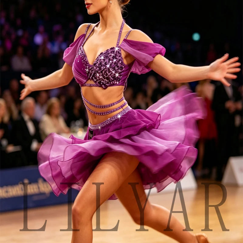 Latino dance practice and competition dress by Corporación Turística, custom size, vibrant design for performance and dance events.