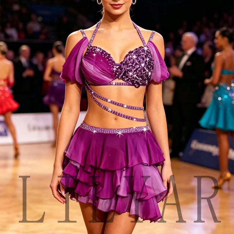 Latino dance practice and competition dress by Corporación Turística, custom size, vibrant fabric, detailed design, suitable for performers.