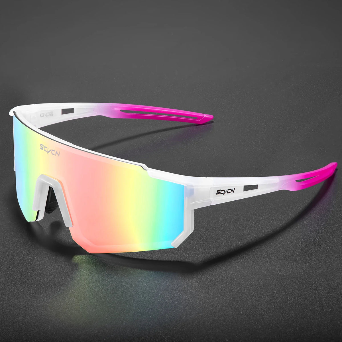 Sporty sunglasses for outdoor cycling by Corporación Turística, featuring a sleek design and tinted lenses for sun protection.
