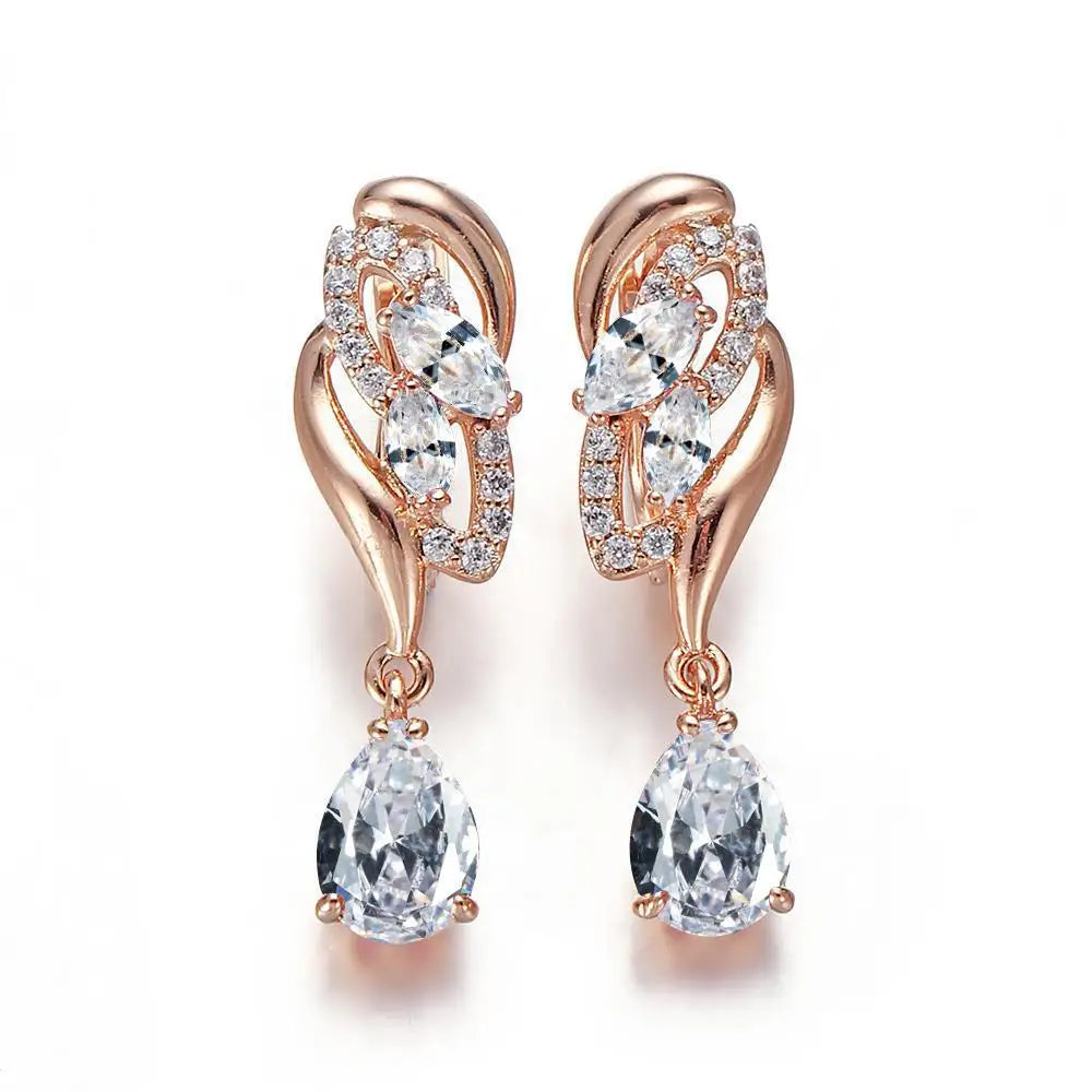 Elegant drop-shaped cubic zirconia earrings by Hanreshe, designed for women, showcasing sparkling stones and silver-tone setting.