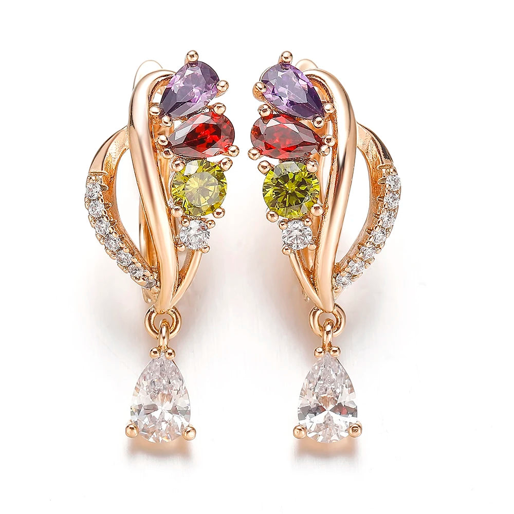 Gold-tone Hanreshe cubic zirconia drop earrings for women, featuring sparkling teardrop design and elegant craftsmanship.