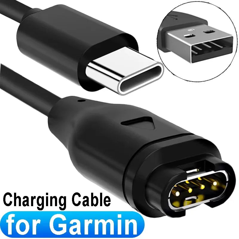 Garmin USB-C charger cable for Fenix 5/6/7 Pro, portable rapid charging accessory by Corporación Turística.