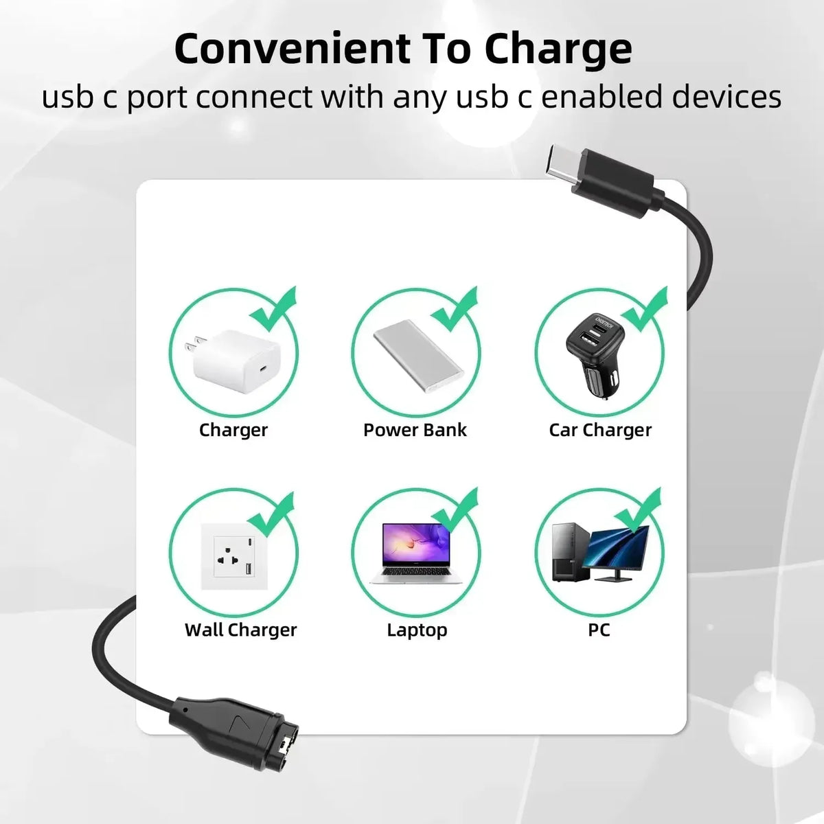 Garmin USB-C universal charger cable for Fenix 5/6/7 Pro, portable and fast charging electronic accessory by Corporación Turística.