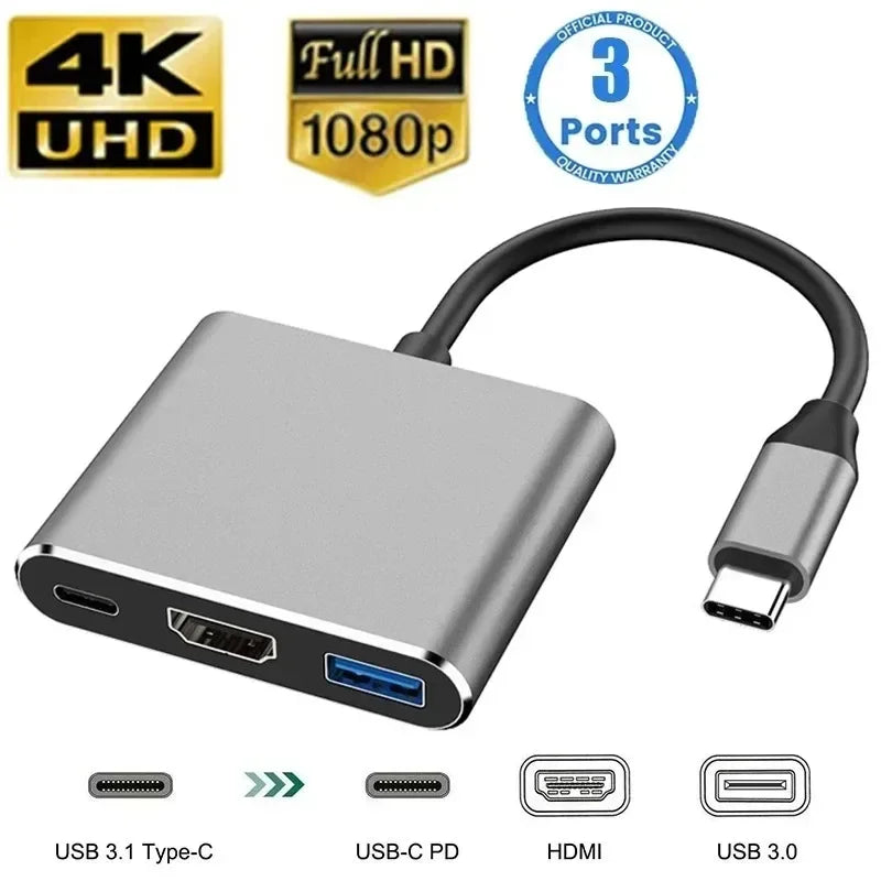Corporación Turística USB C 8-in-1 hub with 4K HDMI, RJ45 Ethernet, PD fast charging port, for laptops and computers.