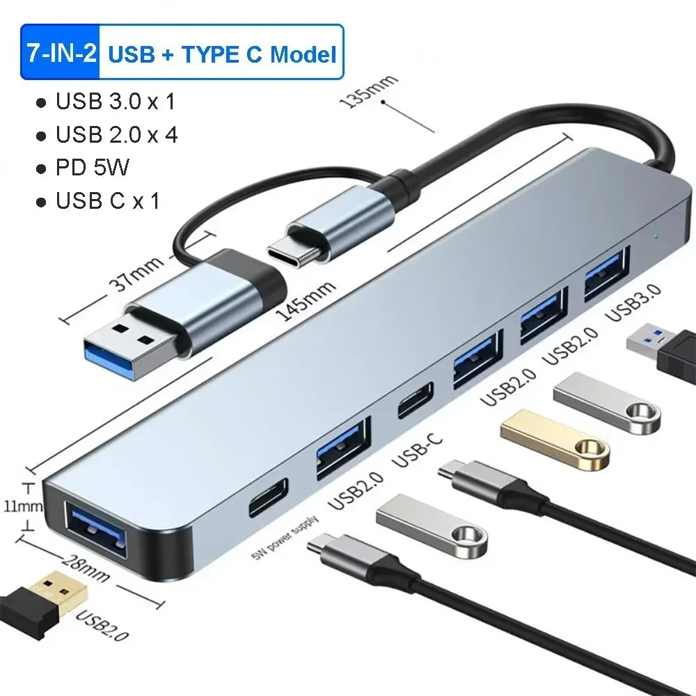 Corporación Turística 8-in-1 USB-C hub with 4K HDMI, RJ45 Ethernet, PD fast charging for laptops, electronic computer accessory.