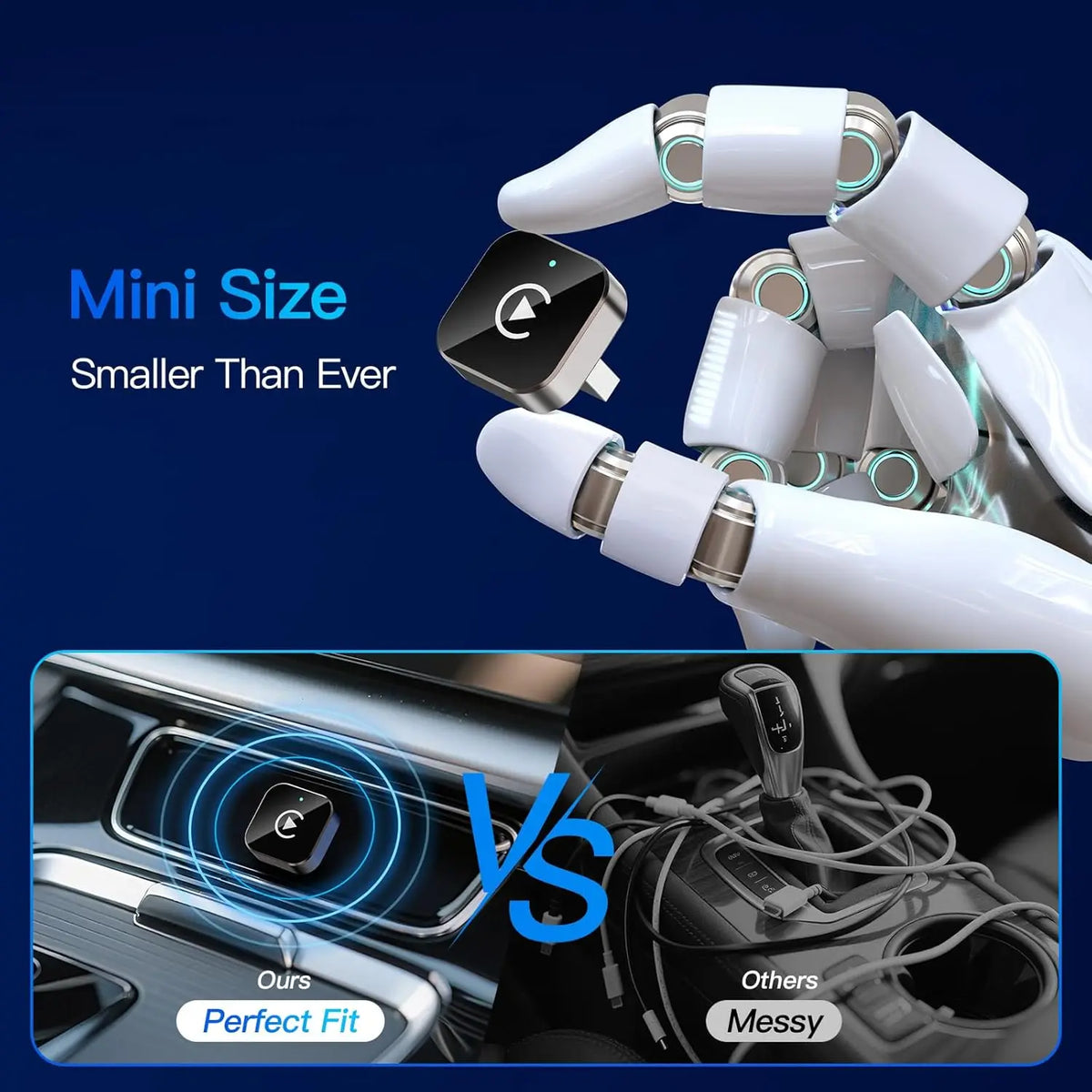 Wireless CarPlay adapter for iPhone and Android from Corporación Turística, compact device for quick, seamless car multimedia connection.
