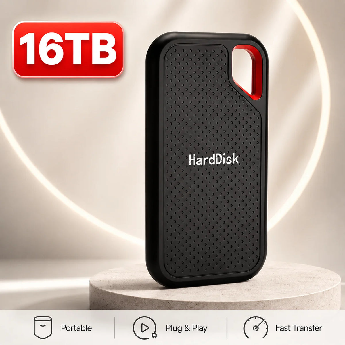 Portable 1TB SSD external drive with USB 3.1 port, high-speed storage for PC and Mac, by Corporación Turística.